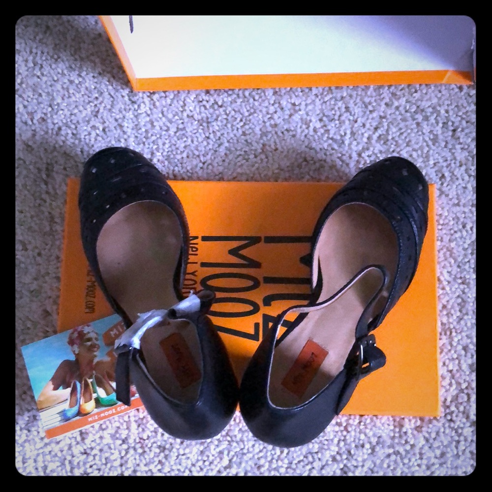 Miz Mooz Black and gold cutout heels